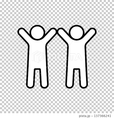 A simple icon of two people standing side by side celebrating a success or victory 137366241