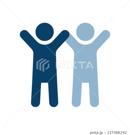 成功や勝利を祝う二人の人物が並んだシンプルなアイコン 137366242