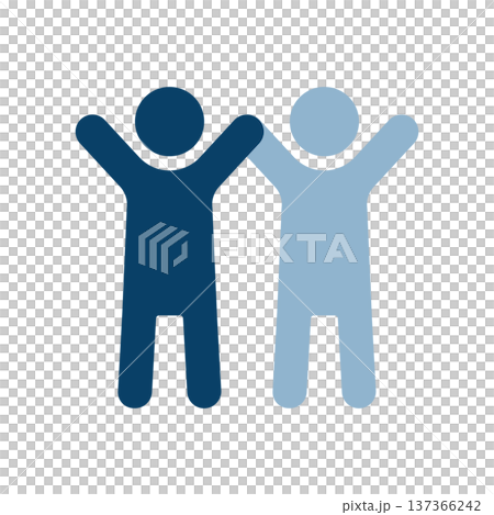 A simple icon of two people standing side by side celebrating a success or victory 137366242