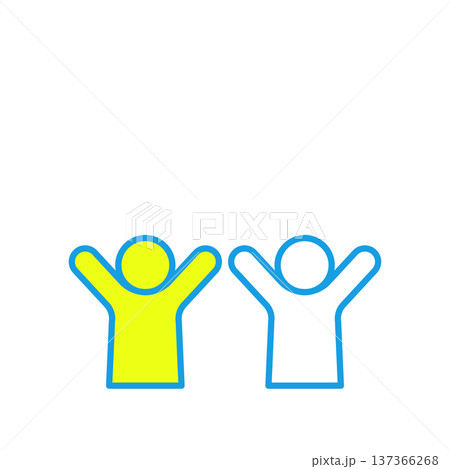 万歳をして喜ぶ二人の人物のシンプルなアイコン 137366268