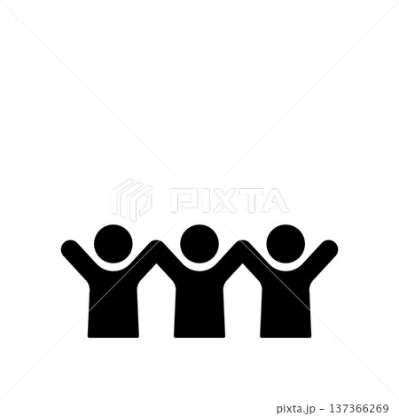 横に並んで両手を挙げる3人のアイコン 横に並んで両手を挙げる3人のアイコン 137366269