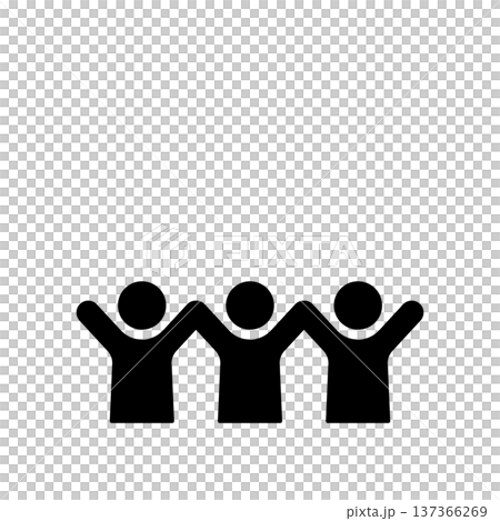 横に並んで両手を挙げる3人のアイコン 横に並んで両手を挙げる3人のアイコン 137366269