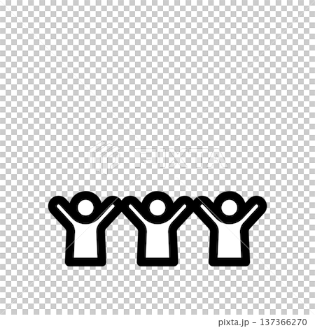 Icon of three people standing side by side with their hands raised 137366270