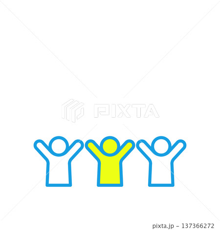 横に並んで両手を挙げる3人のアイコン 137366272