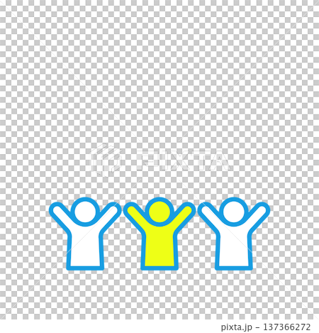 横に並んで両手を挙げる3人のアイコン 137366272