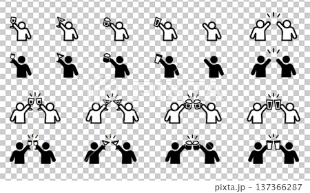 飲み物で乾杯する人々のアイコンセット 137366287