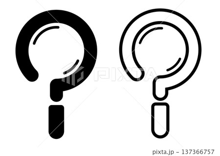 クエスチョンマークをモチーフにした虫眼鏡素材｜白と黒のバリエーションセット 137366757