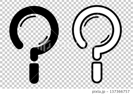 クエスチョンマークをモチーフにした虫眼鏡素材｜白と黒のバリエーションセット 137366757