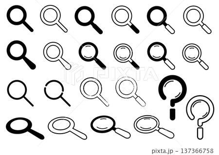 虫眼鏡のイラストセット｜白黒や上から覗き込むなど様々なタイプのバリエーションセット 137366758