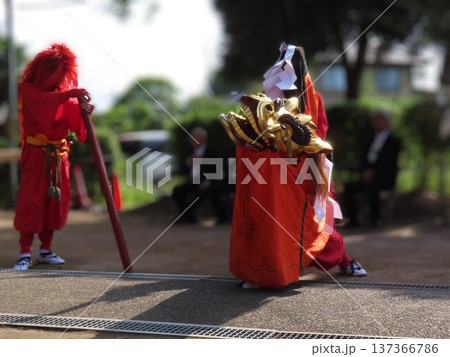 聖神社春祭で舞う新緑の麒麟獅子 137366786