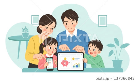 家族でタブレット学習！笑顔の団欒 137366845