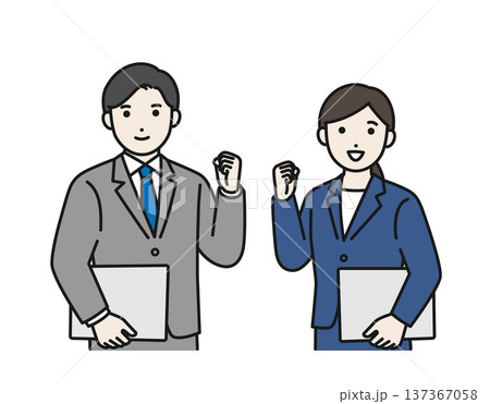 ノートパソコン持ってガッツポーズするビジネスパーソン 137367058