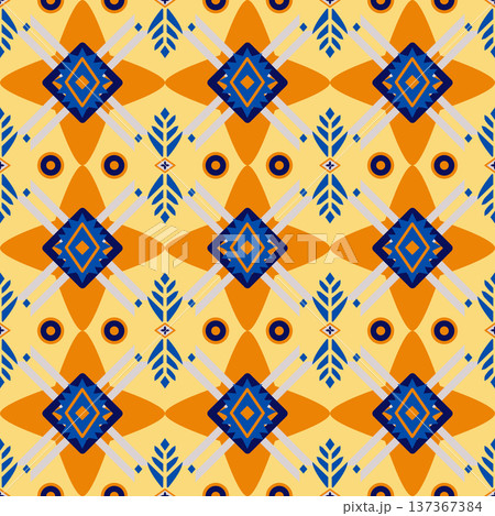Geometric Ethnic Seamless Pattern with Tribal Diamond Motifs on Yellow Background Geometric Ethnic Seamless Pattern with Tribal Diamond Motifs on Yellow Background 137367384