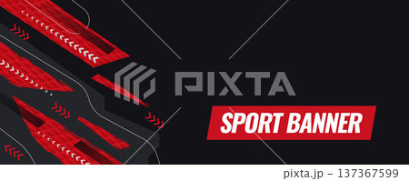 Modern Grunge Sport Banner Design with Red Brush Strokes, Arrows, and Lines on Black Background. Abstract Sport Banner or Poster Template Modern Grunge Sport Banner Design with Red Brush Strokes, Arrows, and Lines on Black Background. Abstract Sport Banner or Poster Template 137367599