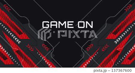 Modern and Futuristic Geometric Background with Red Grunge Brush Strokes, Arrows and White Lines. Gaming Sport Banner or Poster Design 137367600