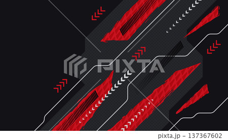 Futuristic Sport Background with Red Grunge Brush Strokes and Arrow Shapes. Dynamic Sport Poster or Banner Design 137367602