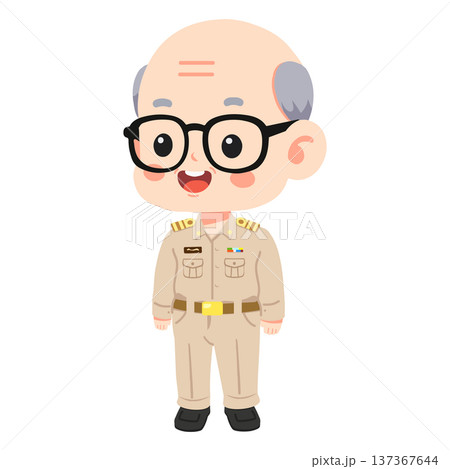 Cartoon of Elderly Man in Uniform 137367644