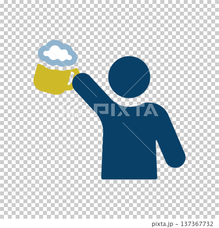 Icon of a person toasting with a beer mug raised high Icon of a person toasting with a beer mug raised high 137367732