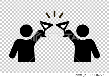 Icon of two people toasting with cocktail glasses Icon of two people toasting with cocktail glasses 137367748