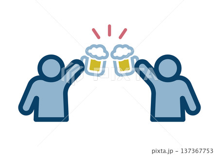 ビールジョッキを高く掲げて乾杯する二人の人物のアイコン 137367753