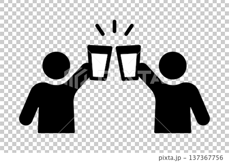 Icon of two people clinking their glasses to toast Icon of two people clinking their glasses to toast 137367756