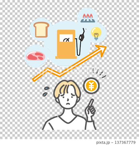 Illustration material 2 of a housewife worried about rising prices Illustration material 2 of a housewife worried about rising prices 137367779