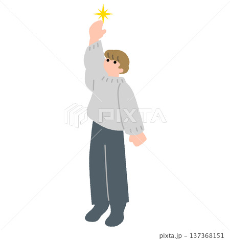 高い星に手を伸ばす人物のフラットイラスト 高い星に手を伸ばす人物のフラットイラスト 137368151