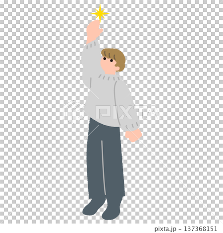 高い星に手を伸ばす人物のフラットイラスト 高い星に手を伸ばす人物のフラットイラスト 137368151