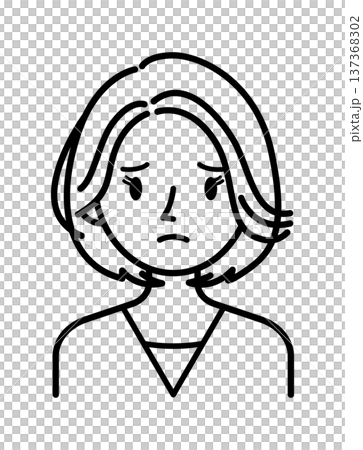 ベクターイラスト素材：困ったり悩んだりしている若い女性アイコン 137368302