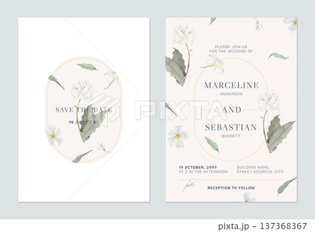 Floral wedding invitation card template design, Medicinal Kopsia and Plumeria flowers on brown Floral wedding invitation card template design, Medicinal Kopsia and Plumeria flowers on brown 137368367