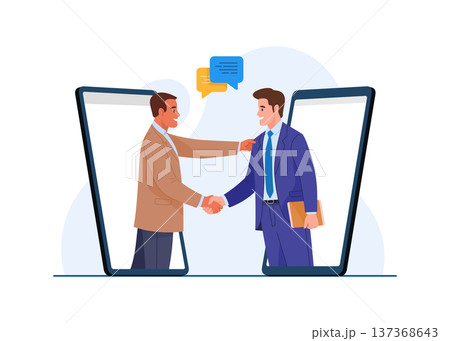 Virtual Business Meeting Handshake Between Two Professionals stock illustration. Virtual Business Meeting Handshake Between Two Professionals stock illustration. 137368643