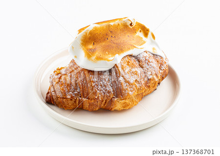 Croissant with toasted meringue cream 137368701