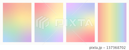 Set of muted pastel rainbow gradient backgrounds. Soft abstract mesh blends with texture. Minimalist modern backdrops for social media, web design, posters and print. Vector illustration collection. 137368702