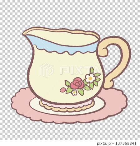 Kawaii floral cream pitcher pastel cottagecore milk jug illustration cute vintage porcelain creamer for afternoon tea set graphics tea party decor and cozy kitchen designs 137368841