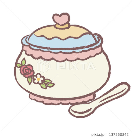 Kawaii floral sugar bowl with lid and spoon pastel cottagecore porcelain container illustration cute vintage tea set element for afternoon tea party graphics cozy kitchen decor Kawaii floral sugar bowl with lid and spoon pastel cottagecore porcelain container illustration cute vintage tea set element for afternoon tea party graphics cozy kitchen decor 137368842