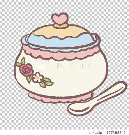 Kawaii floral sugar bowl with lid and spoon pastel cottagecore porcelain container illustration cute vintage tea set element for afternoon tea party graphics cozy kitchen decor Kawaii floral sugar bowl with lid and spoon pastel cottagecore porcelain container illustration cute vintage tea set element for afternoon tea party graphics cozy kitchen decor 137368842