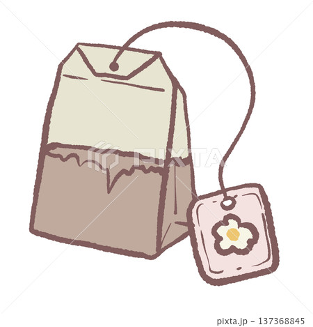 Kawaii tea bag with string tag pastel cottagecore tea illustration simple herbal tea bag element for afternoon tea designs cozy tea time graphics and tea themed clipart 137368845