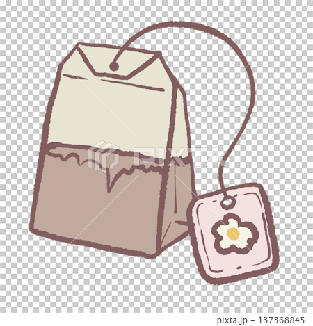 Kawaii tea bag with string tag pastel cottagecore tea illustration simple herbal tea bag element for afternoon tea designs cozy tea time graphics and tea themed clipart 137368845