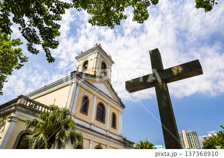 Building view of the Our Lady of Carmel Church in Taipa, Macau, buildings are neoclassical in design. 137368910