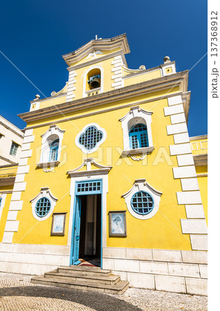 View of St. Francis Xavier's Church in Coloane, Macau. This chapel follows the baroque style of Macao's major churches. 137368912