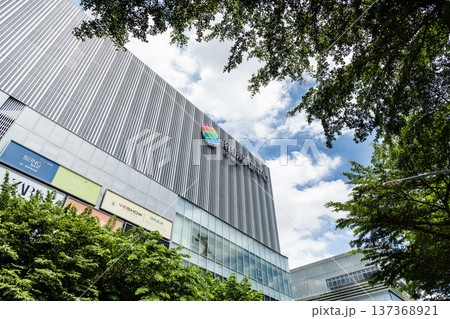 Low-angle view of the T.S. Mall (Hall A1) building. It's the largest shopping mall in the East District, Tainan, Taiwan.  137368921