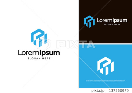 Geometric letter P M real estate logo design template. Business construction logo design template 137368979