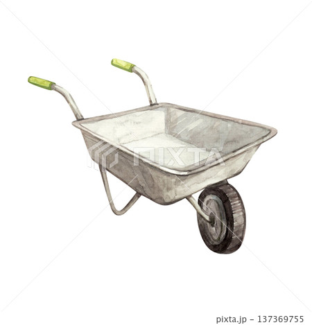 Watercolor illustration of a garden wheelbarrow Watercolor illustration of a garden wheelbarrow 137369755