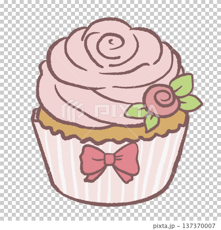 Kawaii strawberry cupcake with pink frosting and bow wrapper pastel dessert illustration cute bakery cupcake for birthday party graphics bakery menu designs and sweet treat themed artwork Kawaii strawberry cupcake with pink frosting and bow wrapper pastel dessert illustration cute bakery cupcake for birthday party graphics bakery menu designs and sweet treat themed artwork 137370007