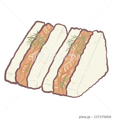 Kawaii smoked salmon sandwich triangles with herbs illustration cute tea party finger sandwich for brunch menu graphics cafe food designs and gourmet sandwich themed artwork 137370008