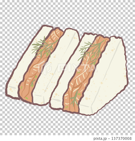 Kawaii smoked salmon sandwich triangles with herbs illustration cute tea party finger sandwich for brunch menu graphics cafe food designs and gourmet sandwich themed artwork 137370008