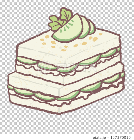 Kawaii cucumber tea sandwich stack pastel tea party food illustration cute finger sandwiches for afternoon tea graphics cafe menu designs and elegant tea time themed artwork 137370010