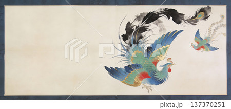 和風背景素材｜金箔と日本画調イラスト 137370251