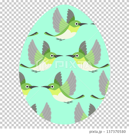 イースター_メジロが描かれたタマゴ イースター_メジロが描かれたタマゴ 137370580