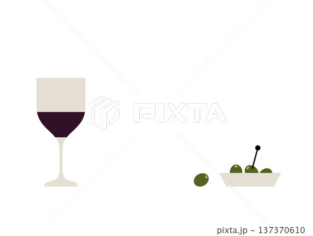 ワイングラスとオリーブのイラスト 137370610